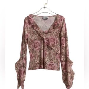 Los Angeles Express Y2K Pink Rose Floral Ruffle Fairycore Blouse